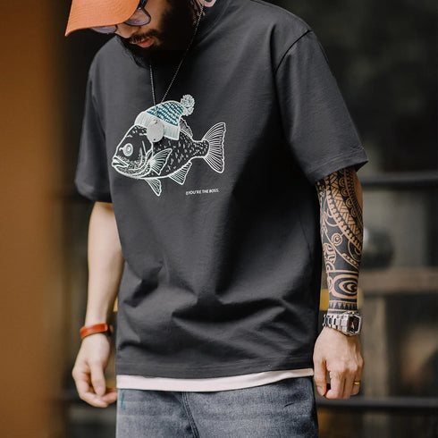 Vintage Flocked Animal Print T-Shirt – Men’s Cotton Summer Tee